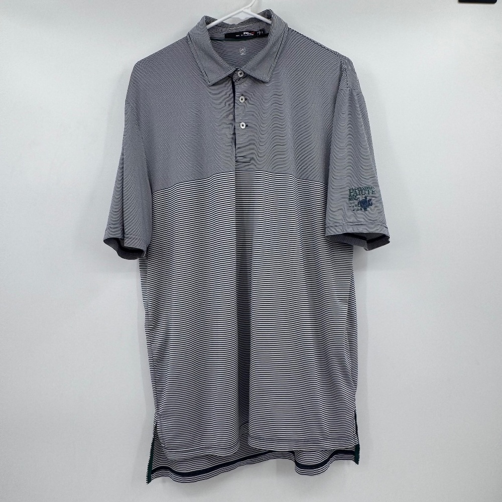 RLX Polo Shirt Men Large Blue Stripes Golf Ralph Lauren Performance Stretch